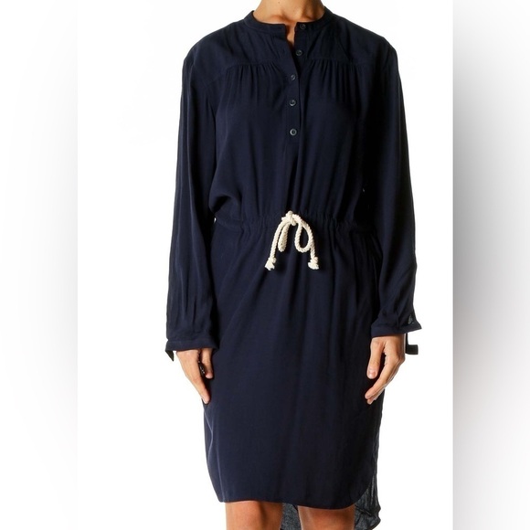 JCrew solid navy blue shift shirt dress with rope tie & elastic waist Sz-XS C19 - Picture 15 of 16